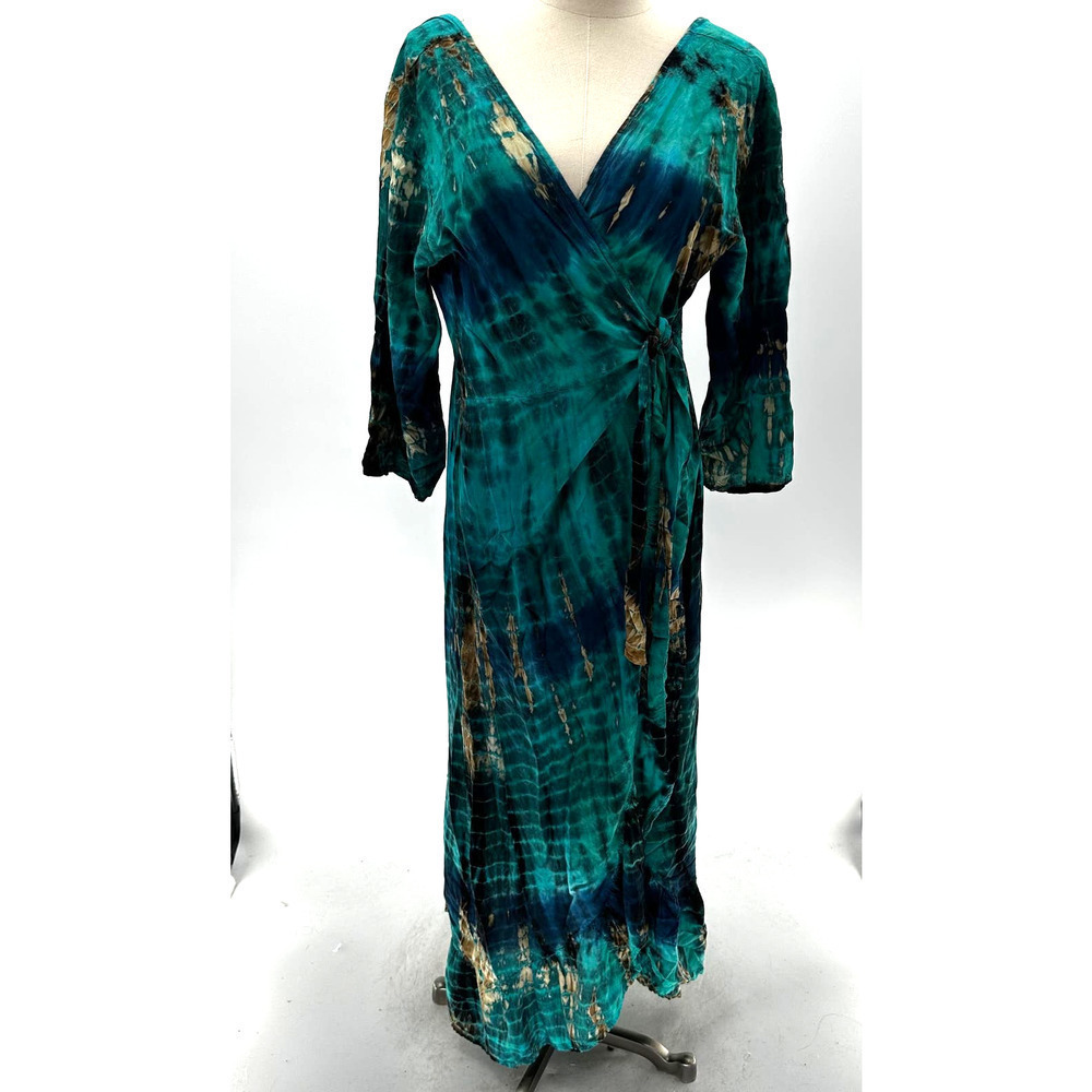 Elegant Teal Tie-Dye Maxi Dress